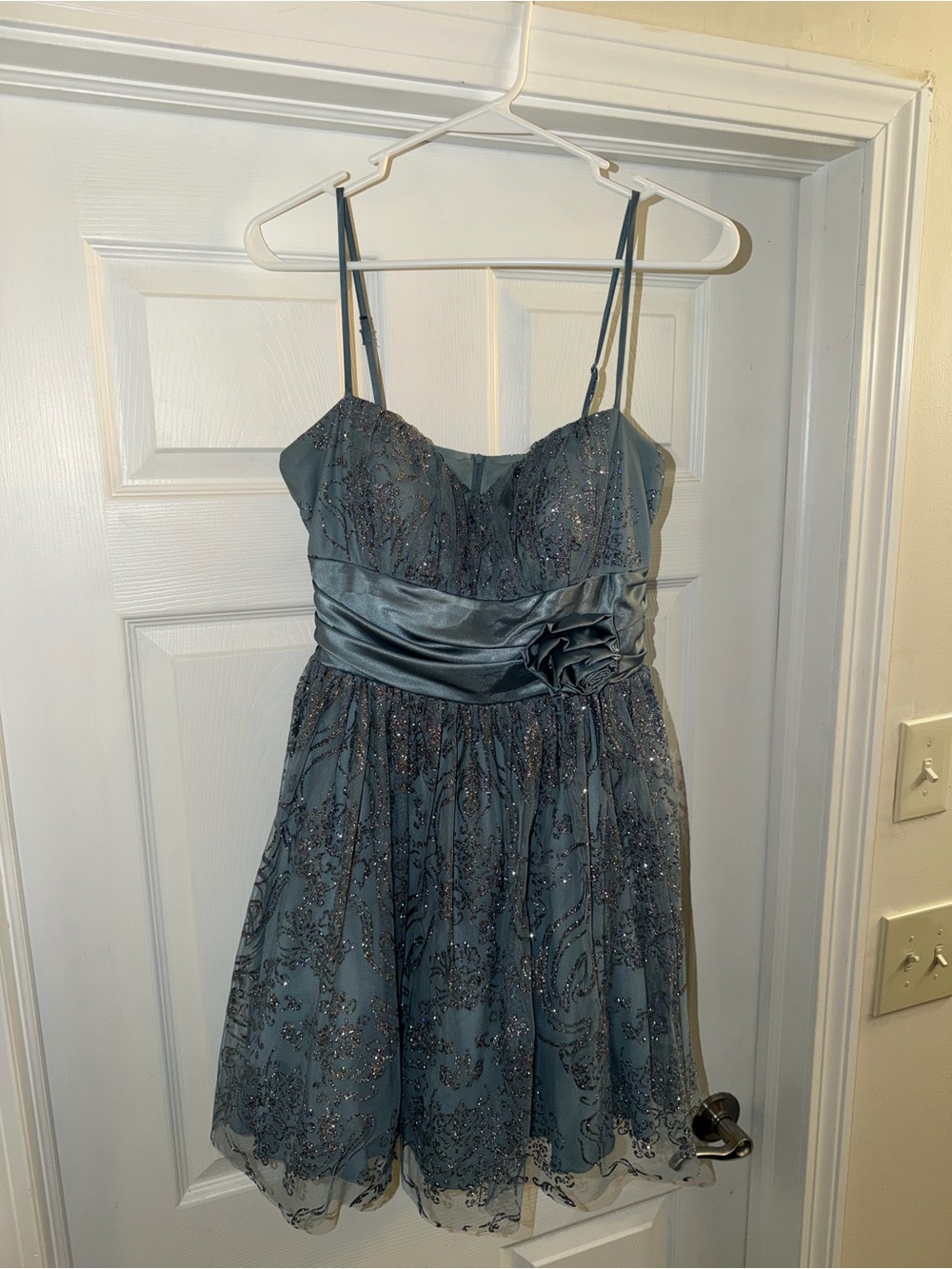 B. Smart Teal Blue Beaded Party Dress
